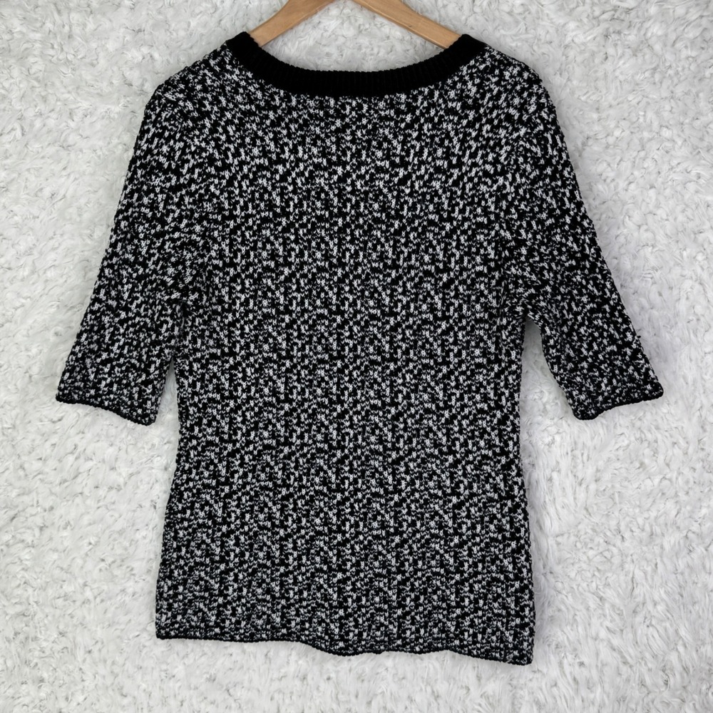 Tahari Women's Black White Chunky Knit Sweater Short Sleeve Size Medium Stretchy